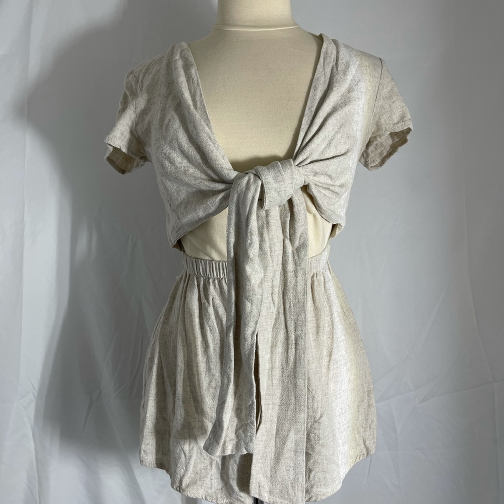 Princess Polly Ragnar Front Tie Romper Beige Szus6 View 2